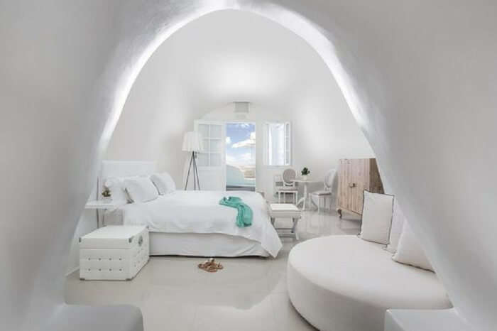 A well laid out suit of Kirini Suites & Spa in Santorini in Greece