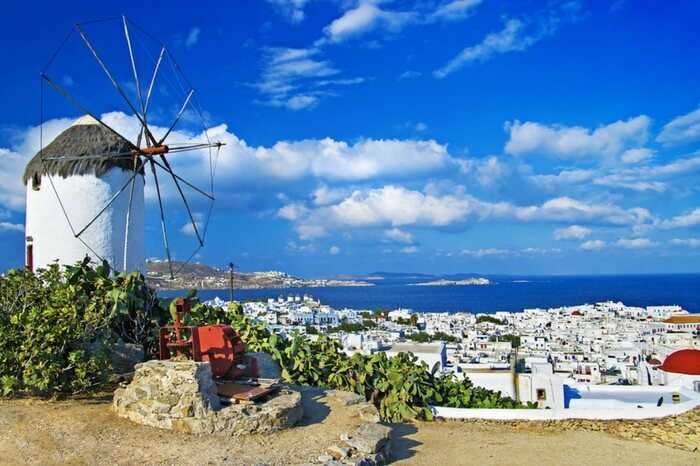 A windmill in Mykonos town in Greece