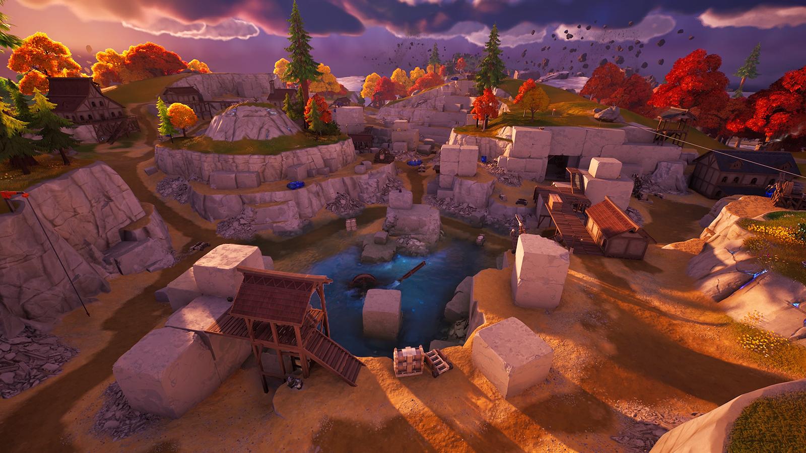 An image of Shattered Slabs in Fortnite, one of the finest locations for landing in Chapter 4 Season 2.