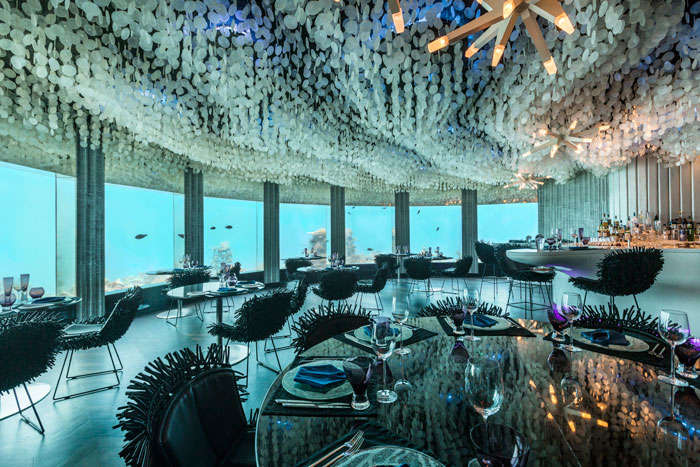 Bar in one of the awesome underwater hotel in Maldives