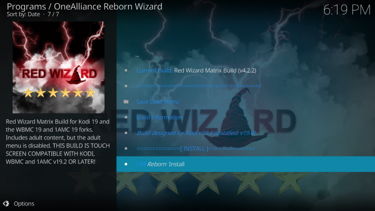 Click Install red wizard kodi build