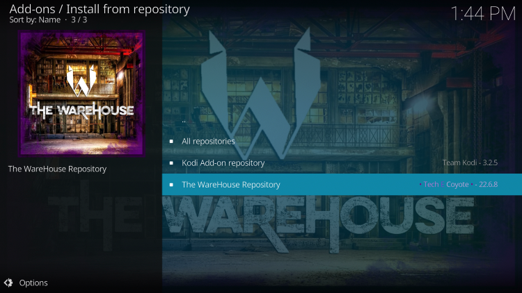 Click The WareHouse Repository.