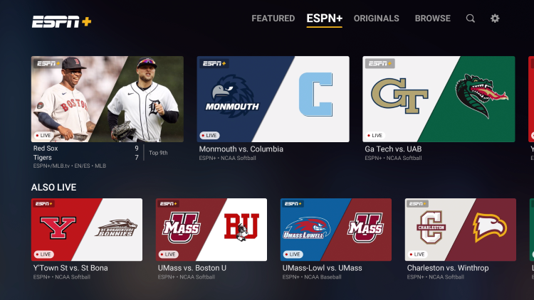 ESPN Plus broadcasts every UFC event, soccer, college football, baseball, golf, hockey, boxing, and major PPV events.