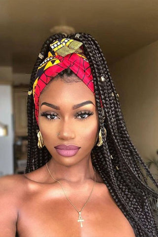 Knotless braids in headwrap