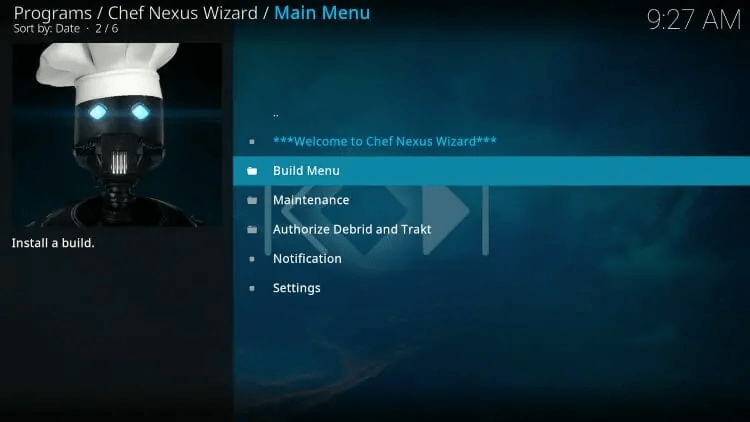 Launch the Chef Nexus Wizard and then click Build Menu.