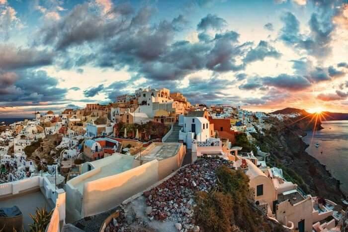 Oia city at sunrise in Greece