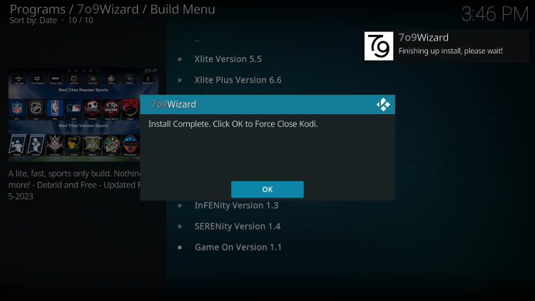Once the installation is complete click OK.