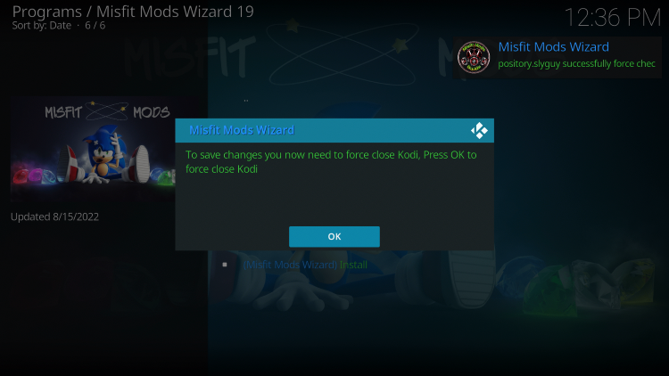 Once the installation is complete click OK.
