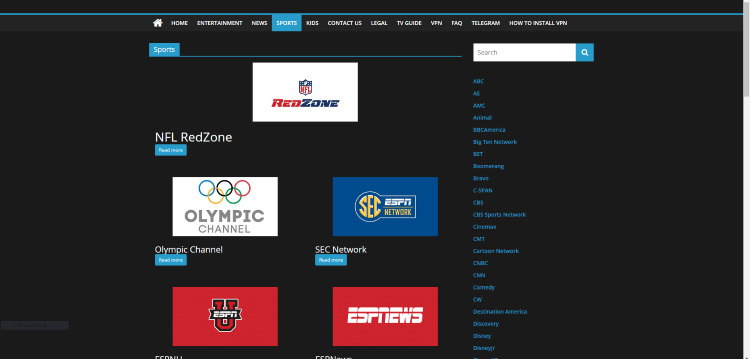 Some of the major sports channels are shown below.
