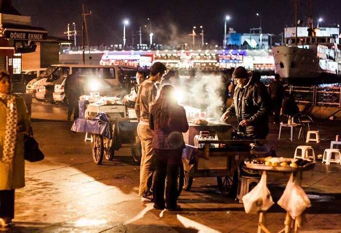 Walk on the galata bridge with your loved one and enjoy the local street food