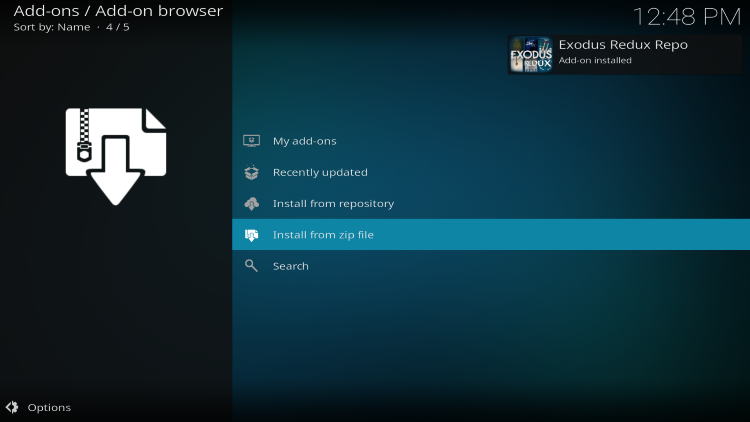 exodus kodi addon repo installed message